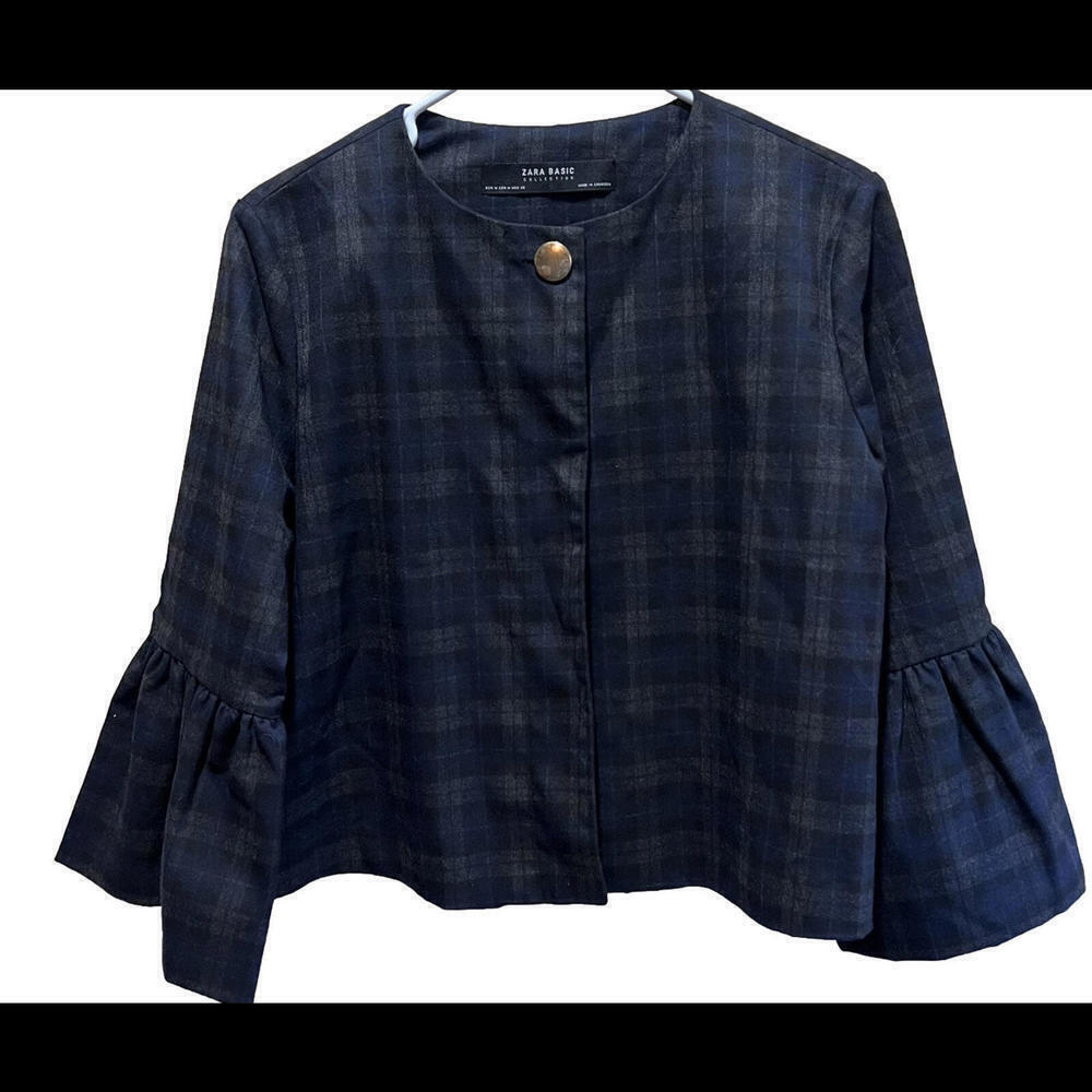 Zara Basic Jacket Medium Blazer Gray Black Blue P… - image 1